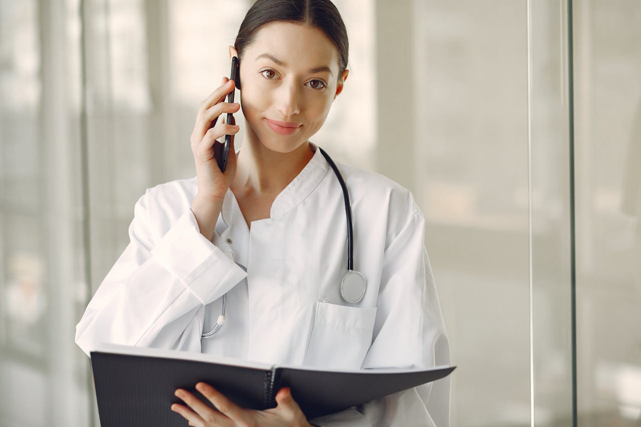 Modern private clinic interior with doctor