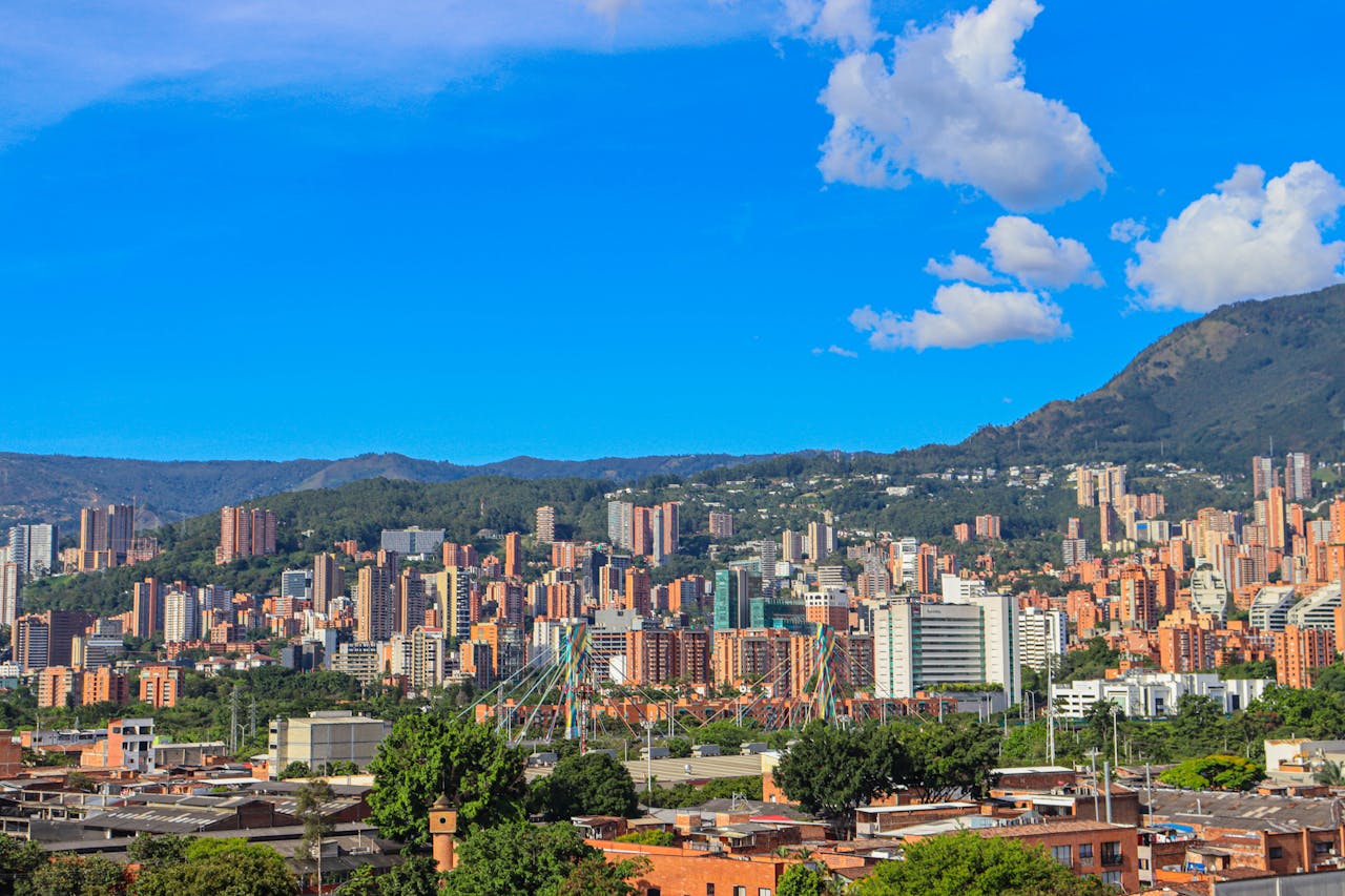 Medellín El Poblado skyline with mountains