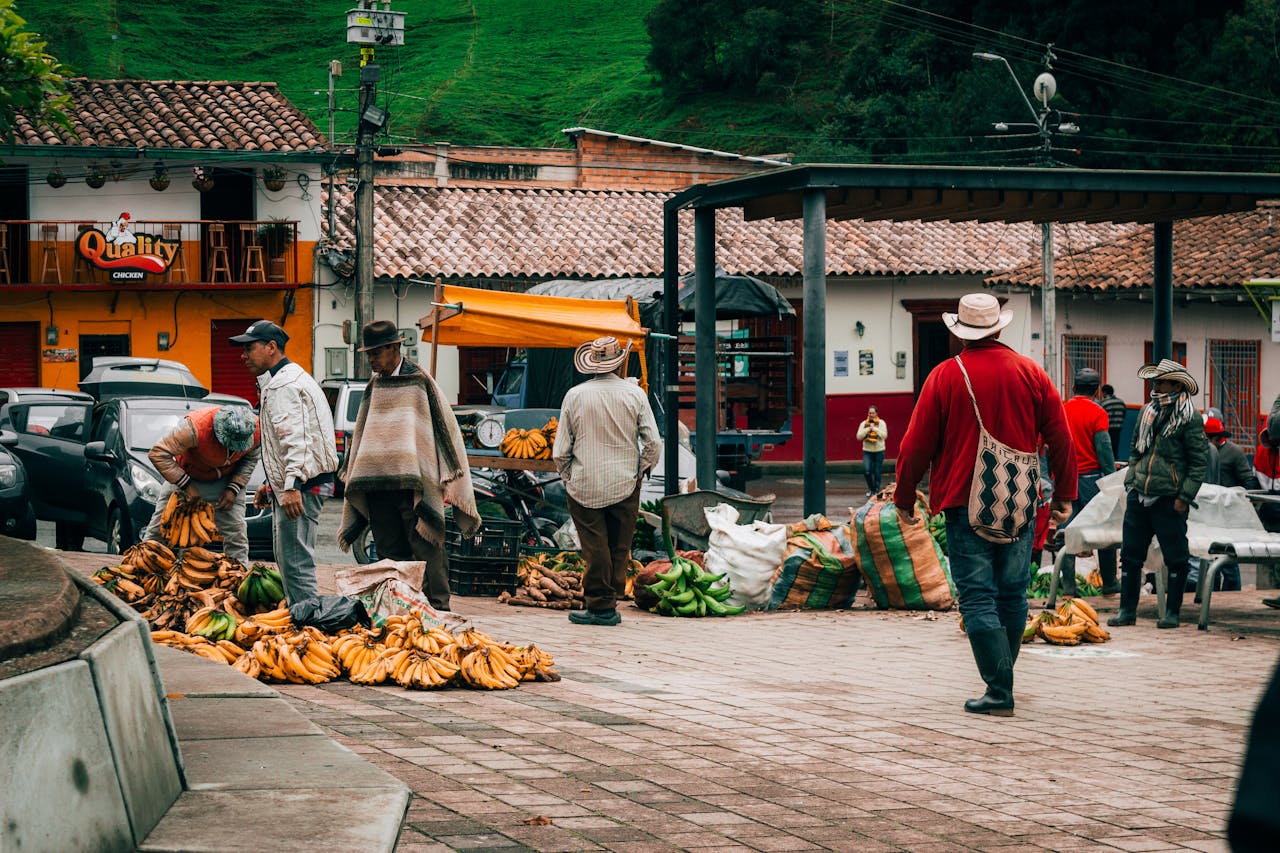 Colombian coffee market with vibrant colors