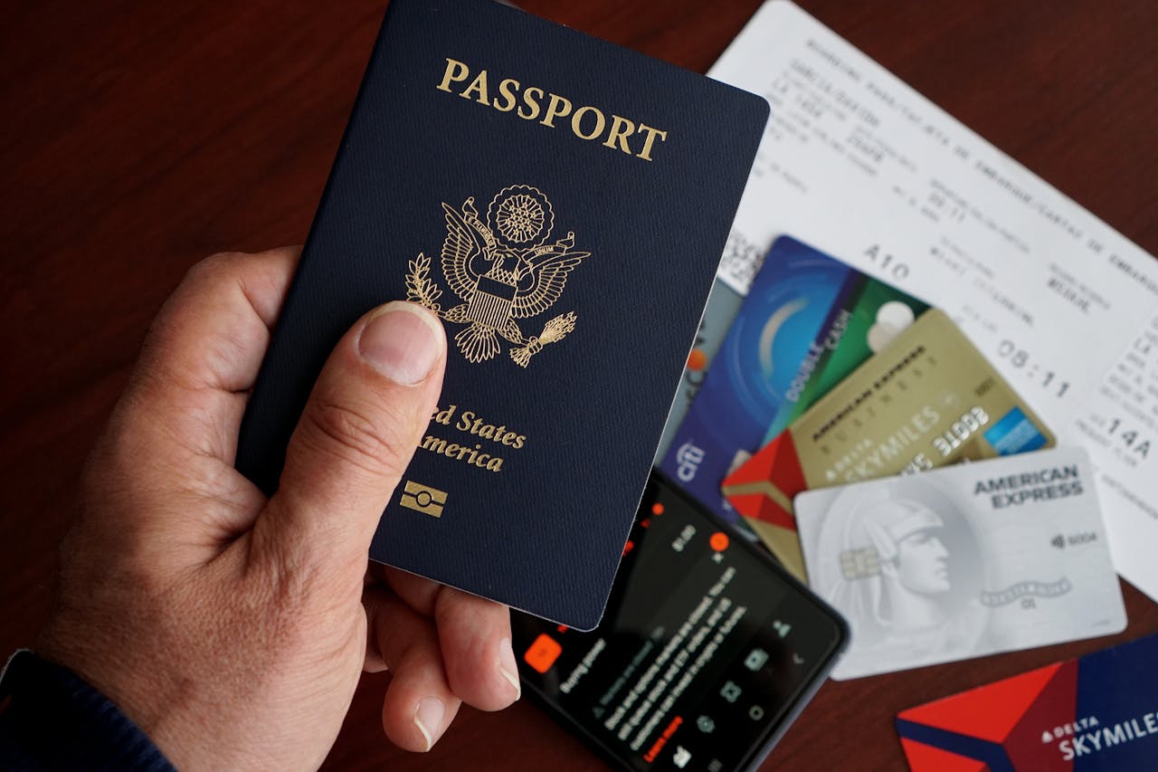 American passport on travel documents