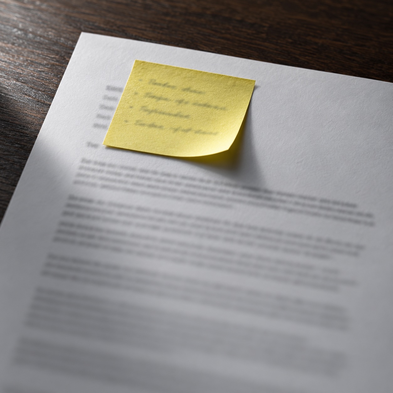 A handwritten sticky note of questions stuck to a printed advisory document